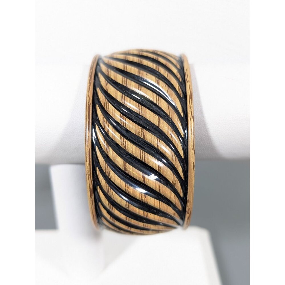 Vintage Lightweight‎ Brown Black Swirl Wide Bangle Bracelet Plastic 8.5"